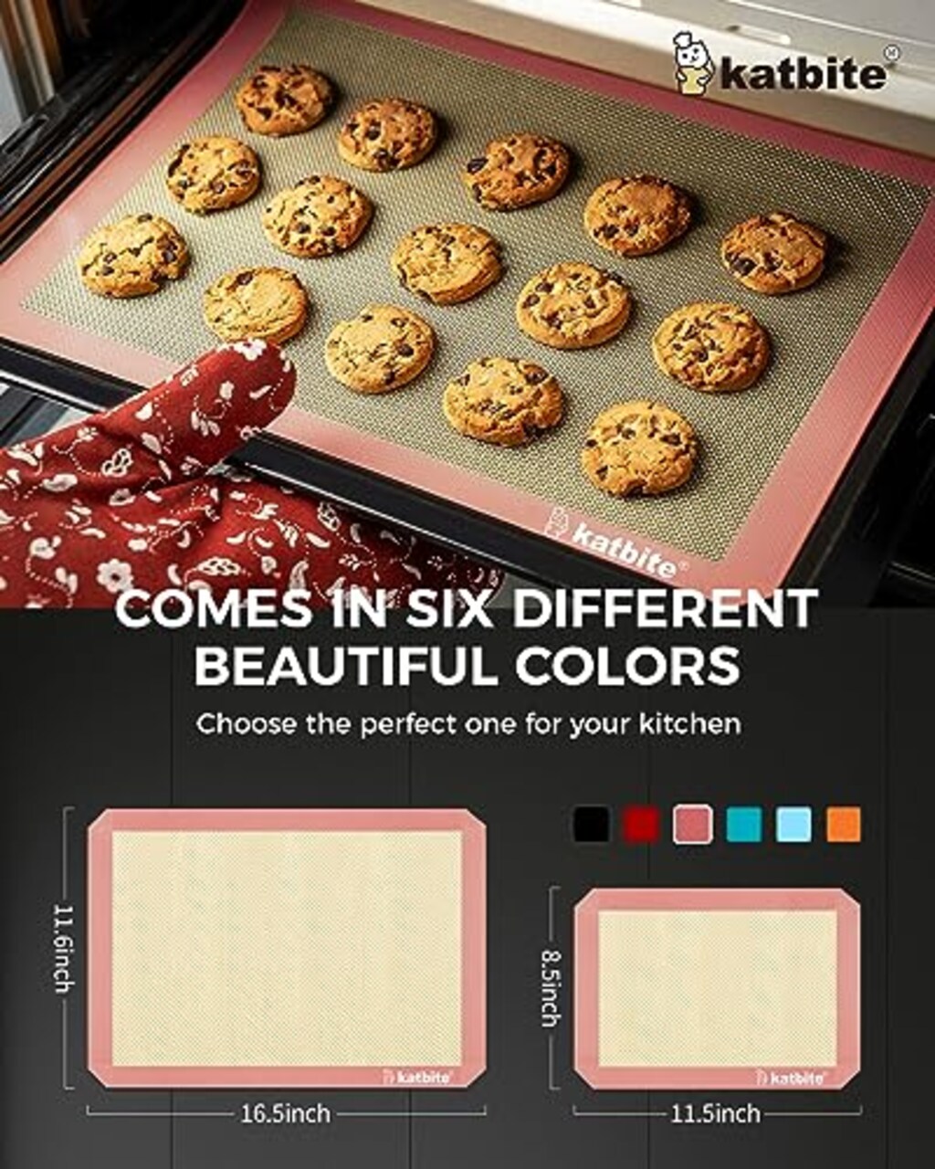3 Pieces Silicone Baking Mat Colorful Collection - Set of 3: 2 Half Sheets Mats (11 5/8" x 16 1/2") + 1 Quarter Baking Sheet, Reusable & Nonstick Bakeware Mats for Cookies, Macarons, Bread (Pink)